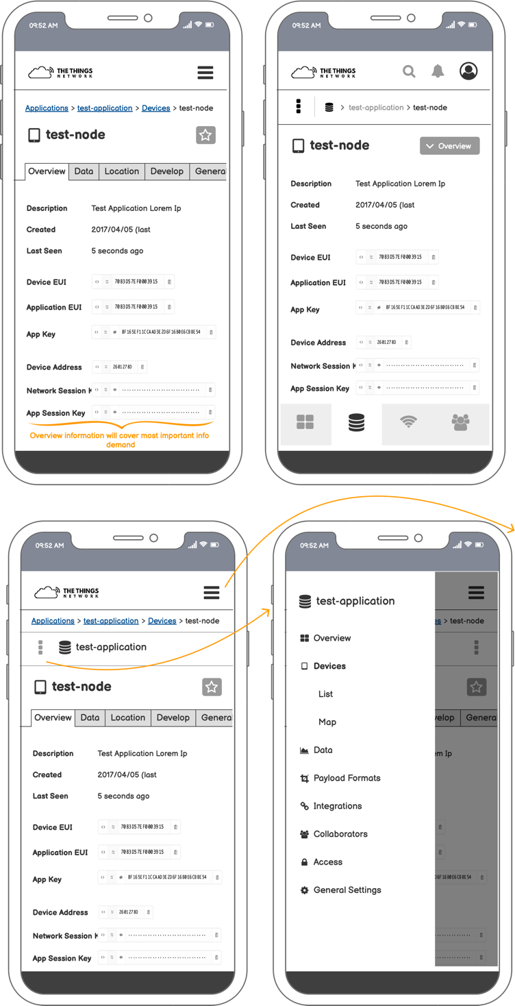 The Things Stack Mobile Wireframes